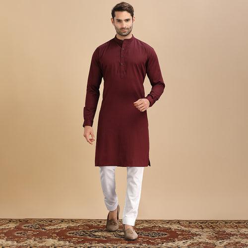 Regal Essence Maroon Plain Kurta for Men