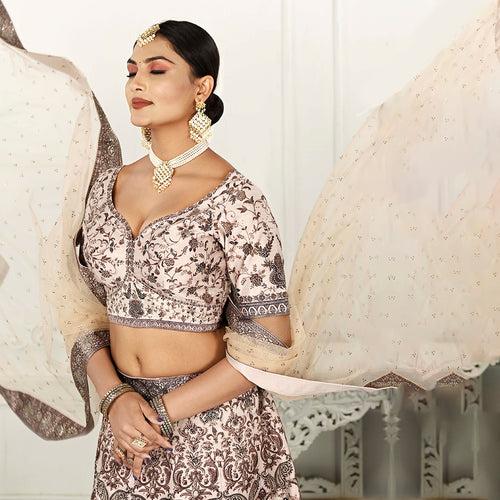 Light Cream Shimmer Lehenga Set