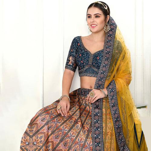 Turqoise and Yellow Embroidered Lehenga Set