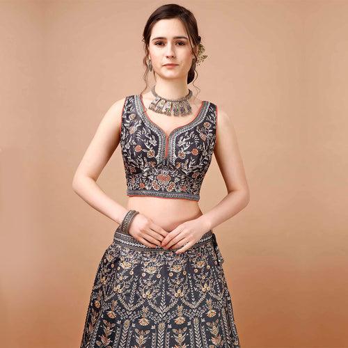 Moonlight Grey Brocade Lehenga Set