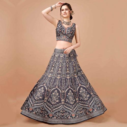 Moonlight Grey Brocade Lehenga Set