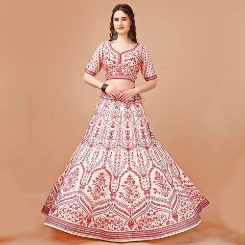 Pearl White and Red Lehenga Set