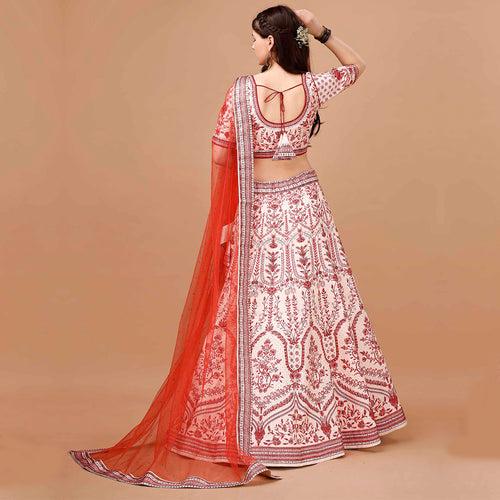 Pearl White and Red Lehenga Set