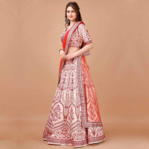 Pearl White and Red Lehenga Set