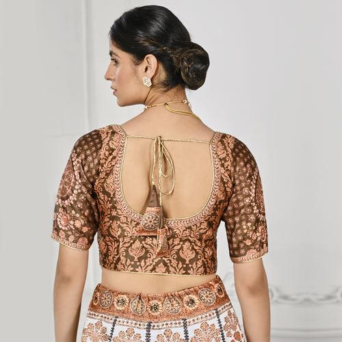 Caramel And Cream Peacock Printed Lehenga Set