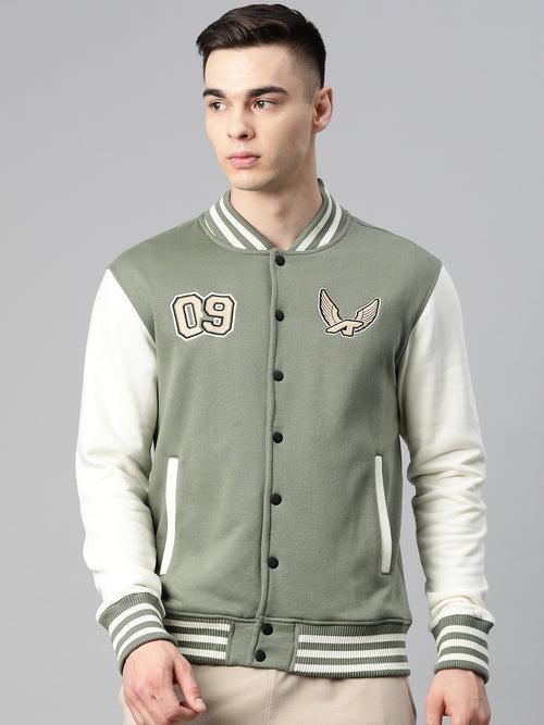 Alcis Men Green Typography Printed Varsity Jacket