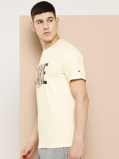 Alcis Men Cream Typography Printed T-shirt