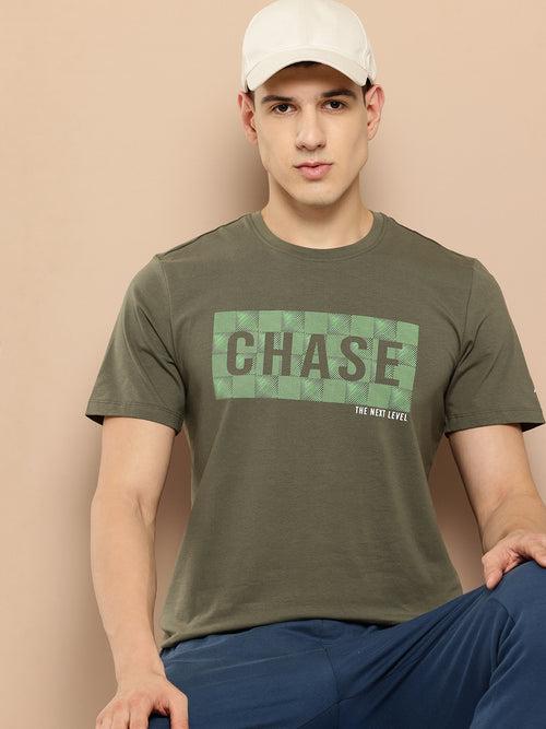 Alcis Men Olive Green Typography Printed T-shirt