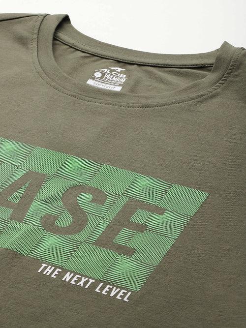 Alcis Men Olive Green Typography Printed T-shirt