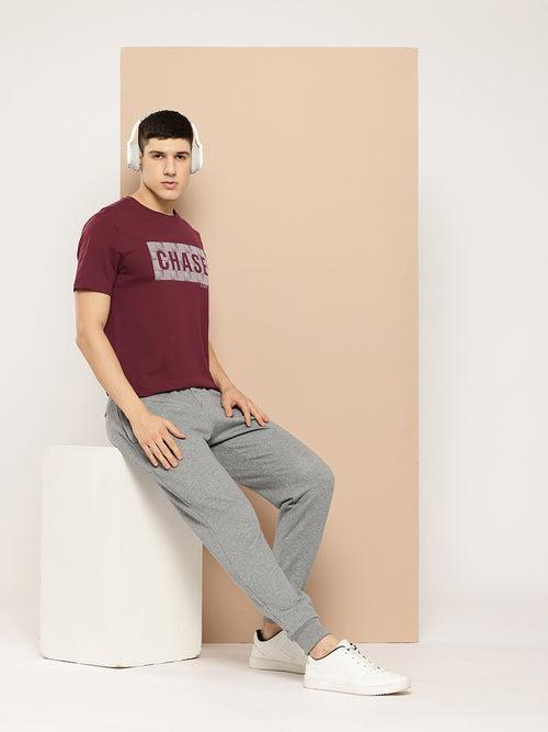 Alcis Men Burgundy Typography Printed T-shirt