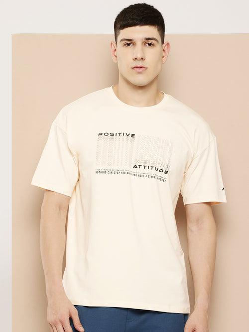 Alcis Men Cream Typography Printed T-shirt