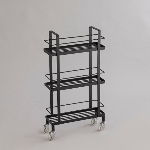 THREE-STORY BLACK MULTI-PURPOSE TROLLEY