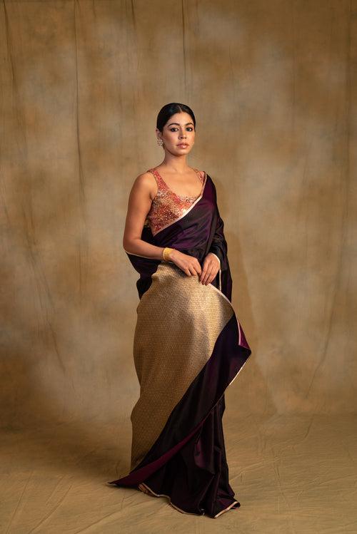 Shashthi- Deep Purple Silk Mashru Saree