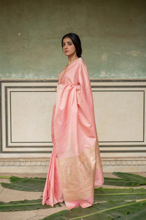 Mani- Pink Silk Banarasi Mashroo Saree