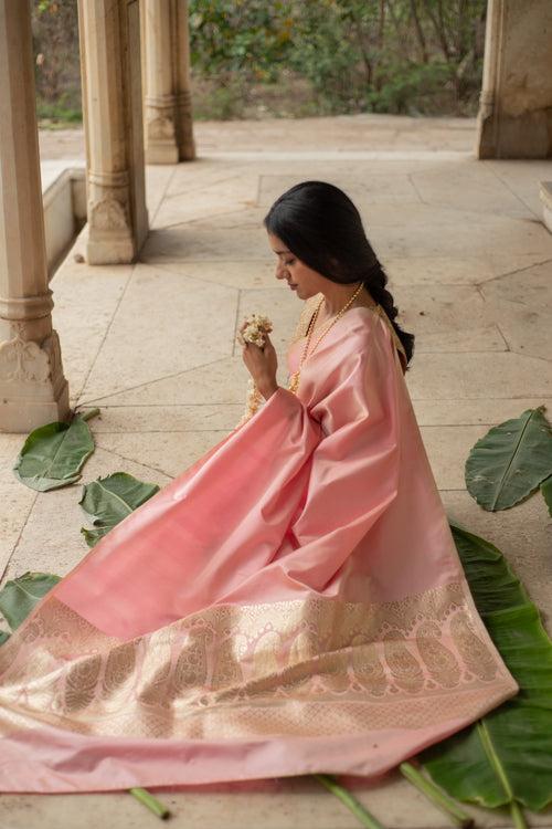 Mani- Pink Silk Banarasi Mashroo Saree