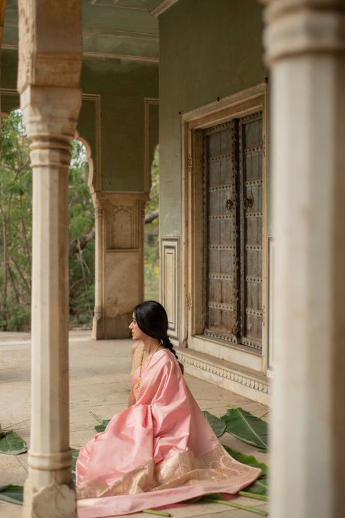 Mani- Pink Silk Banarasi Mashroo Saree