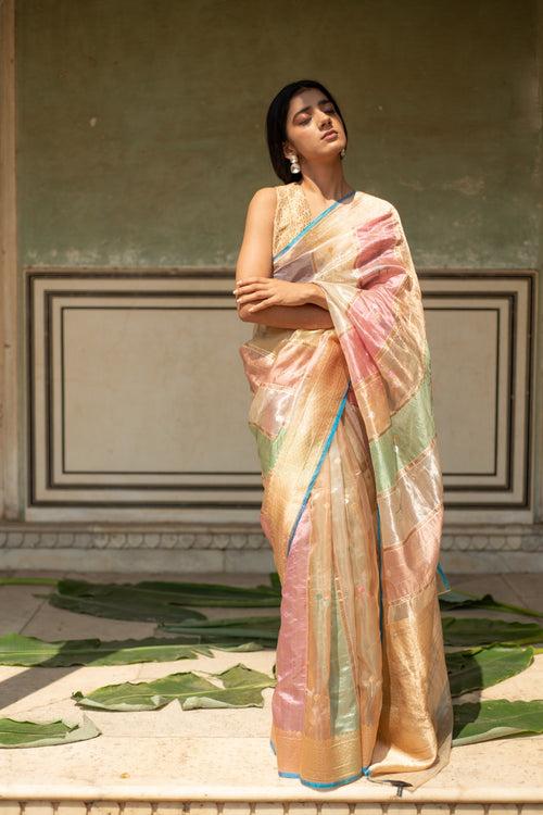 Eda- Multicolor Pastel Silk Organza Banarasi Saree