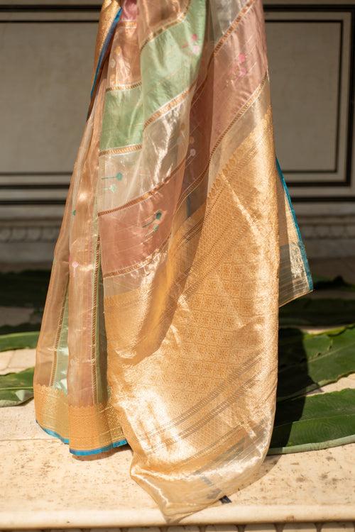 Eda- Multicolor Pastel Silk Organza Banarasi Saree