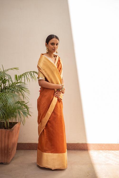 Lopa Rust- Rust Silk Chanderi Saree