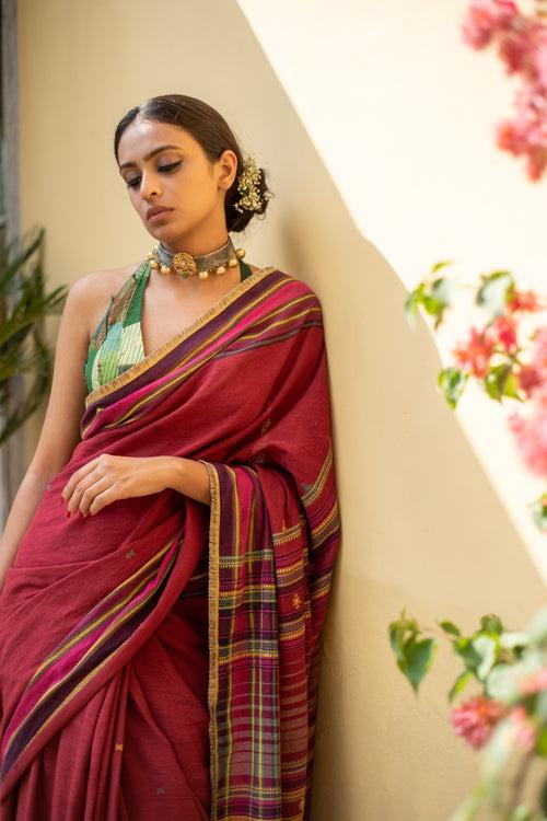 Aava- Burgundy Cotton Saree