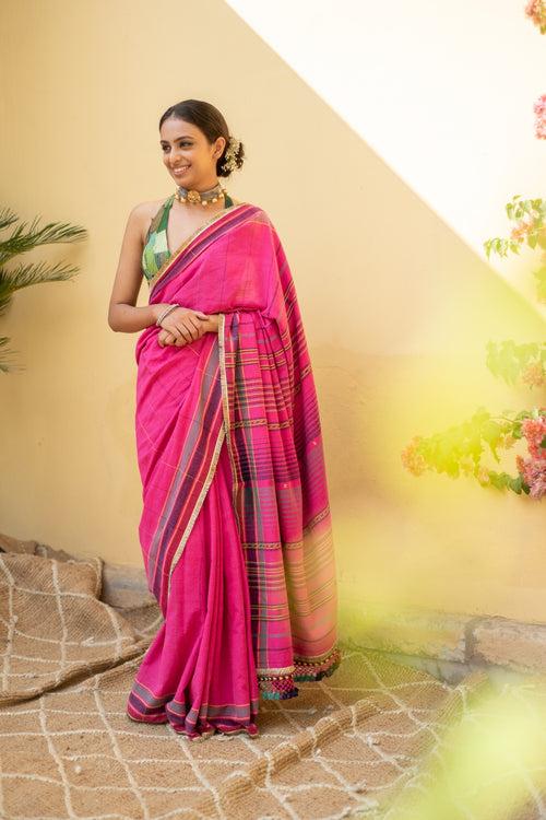 Kiah- Pink Cotton Saree