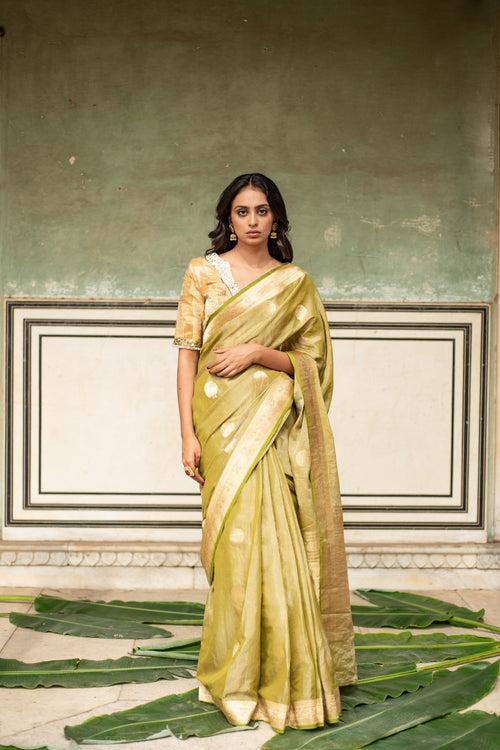 Rena Green- Green Banarasi Silk Tissue Saree