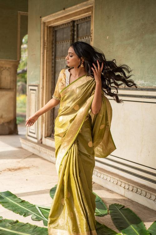 Rena Green- Green Banarasi Silk Tissue Saree