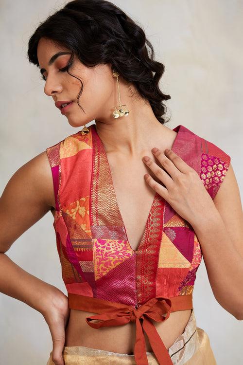 Arnit- Pink Silk Brocade Upcycled Patchwork Blouse