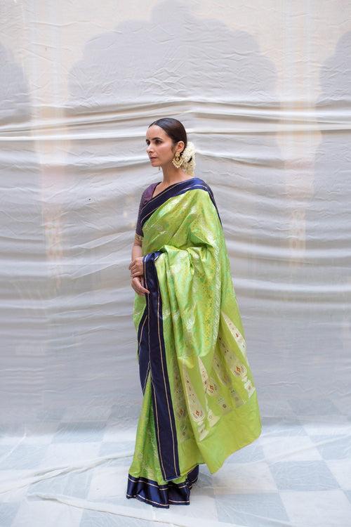 Akshita- Green Silk Brocade Mashroo Banarasi Saree