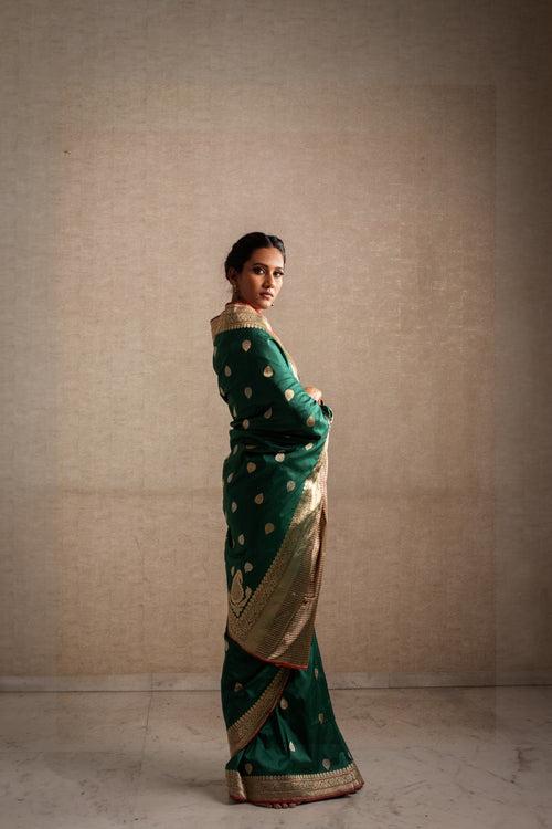 Arshiyaa- Green Silk Brocade Banarasi Saree