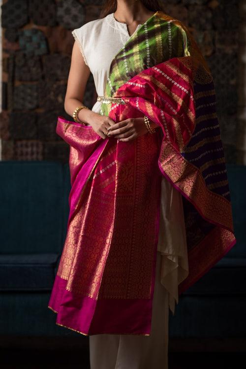 Rajam- Multicolor Silk Brocade Upcycled Patchwork Dupatta