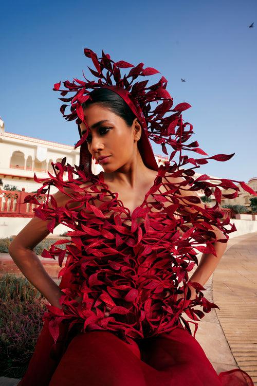 Floating Red Ribbed Dress and Skirt