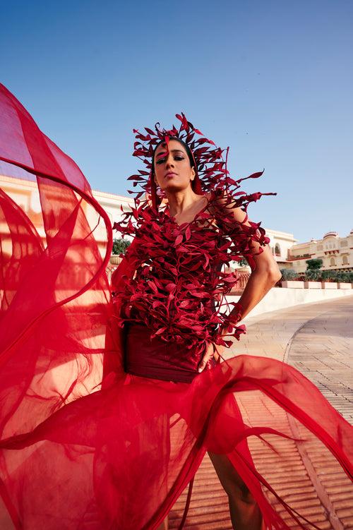 Floating Red Ribbed Dress and Skirt