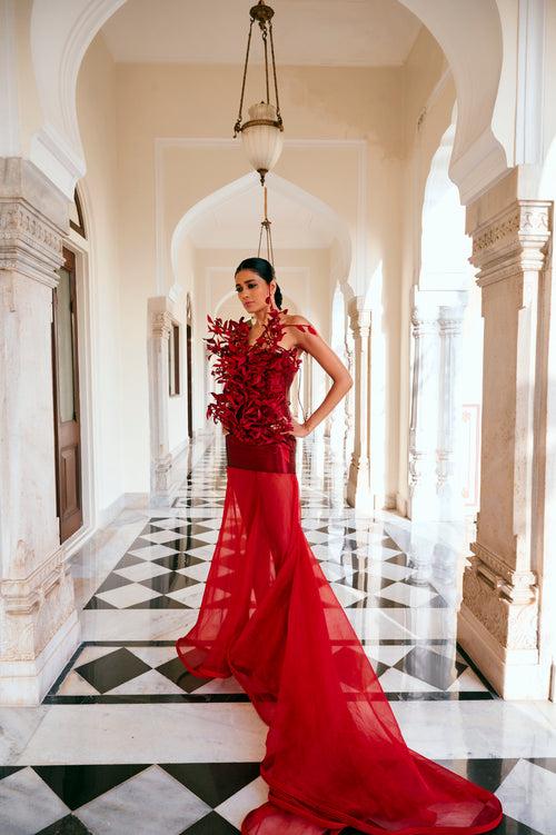 Floating Red Ribbed Dress and Skirt