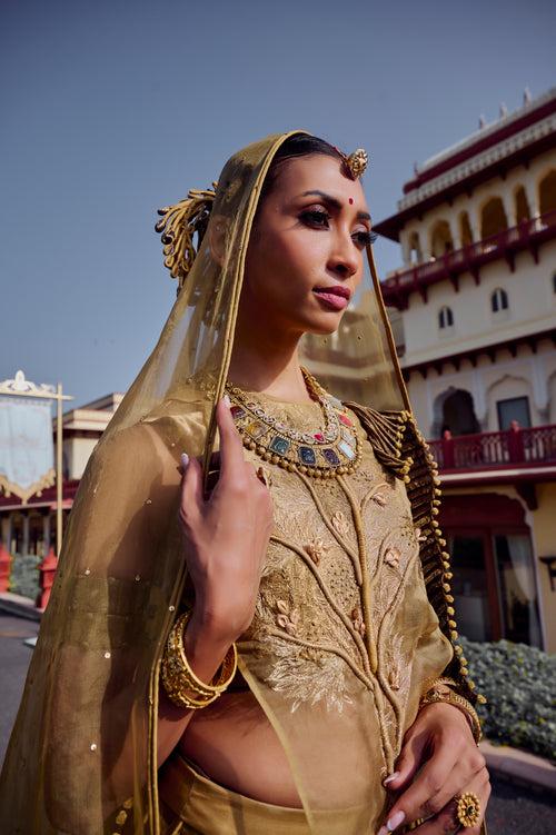 Gold Coral Lehenga Set