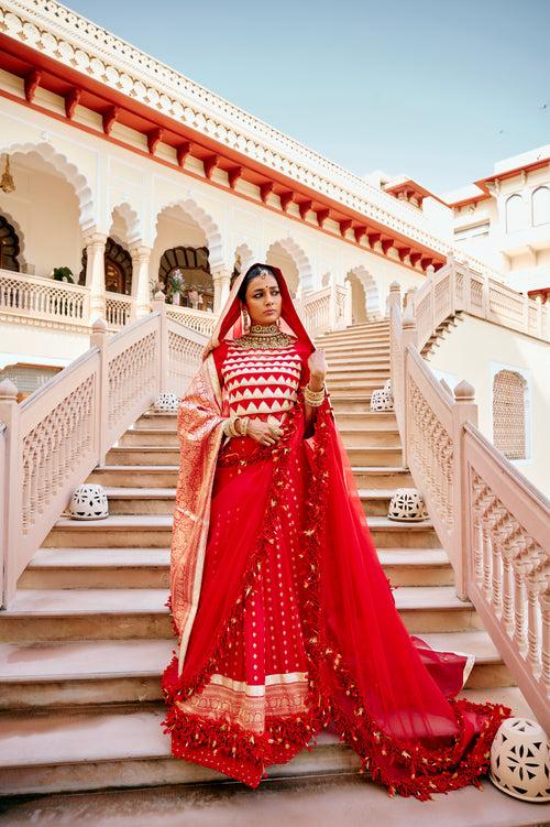 Red Mogra Lehenga Set