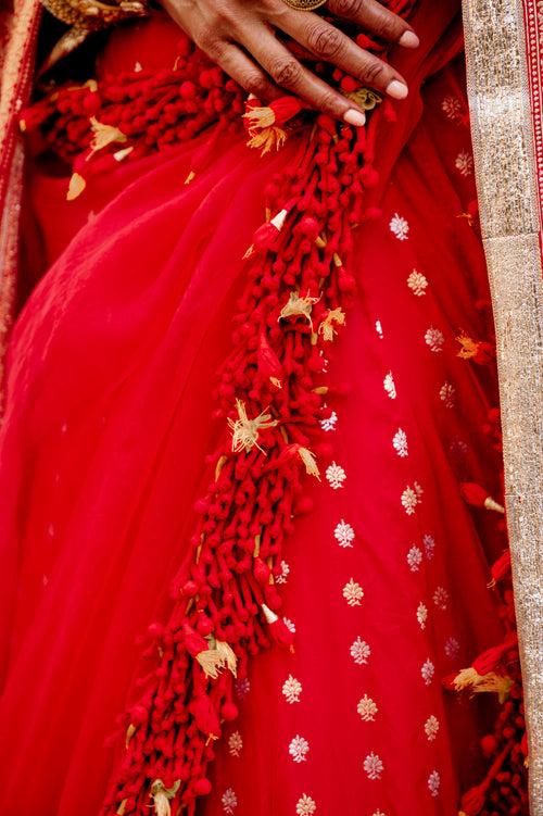 Red Mogra Lehenga Set