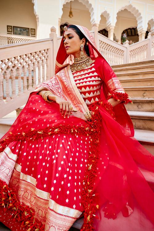 Red Mogra Lehenga Set