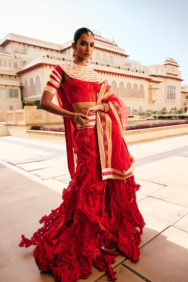 Red Coral Lehenga Set