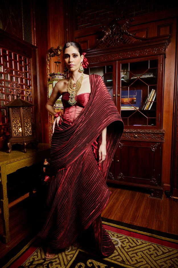 Corset Metallic Draped Saree