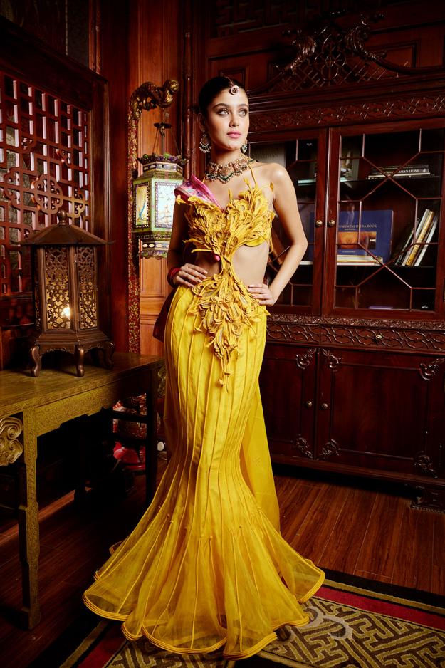 Yellow Mushroom Lehenga Set