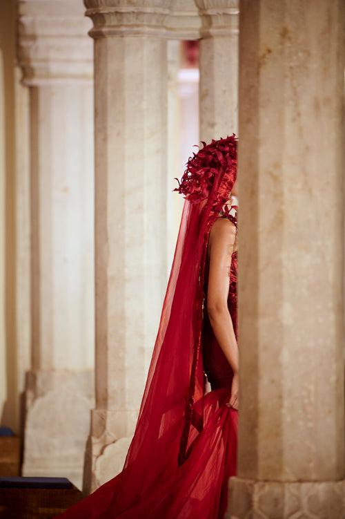 Floating Red Ribbed Dress and Skirt