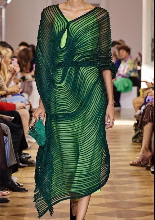 Deep Green Corded Dress with Lime Green Slip Dress