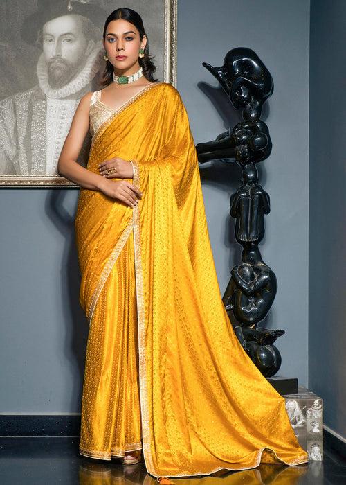 Shades Of Yellow Embroidered Viscose Satin Saree