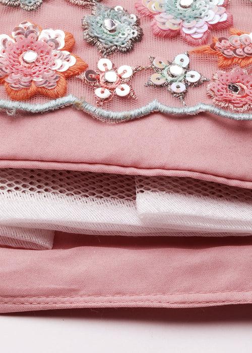 Sweet Pink Net Lehenga Choli with Sequins & Zarkan Embroidery work