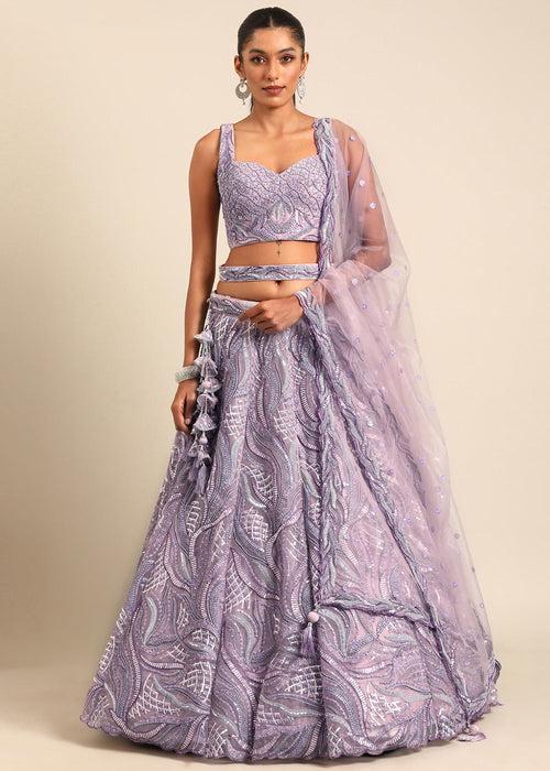 Shades Of Purple Net Lehenga Choli with Sequins & Zarkan Embroidery work