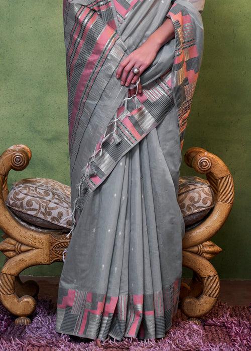 Lava Green Handwoven Cotton Silk Saree with Brocade Blouse