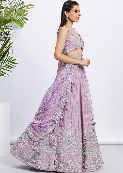 Helio Purple Chiffon Lehenga Choli with Sequins & Thread Embroidery work