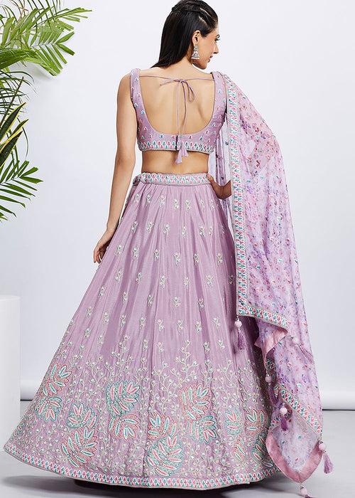 Helio Purple Chiffon Lehenga Choli with Sequins & Thread Embroidery work