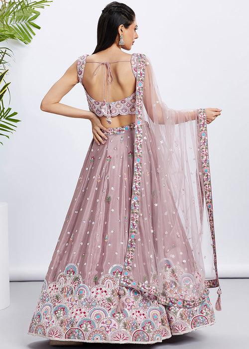 Rose Gold Chiffon Lehenga Choli with Sequins & Thread Embroidery work